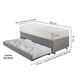 Bicama Box Baú Courino Linho 88x188 com Colchão Ecoline D33 Ecoflex - 2