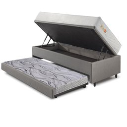 Bicama Box Baú Courino Linho 88x188 com Colchão Ecoline D33 Ecoflex - 5