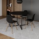 Ver imagem 1 de Mesa Jantar Industrial Redonda 110cm Preta Base V Ferro Preto c/ 4 Cadeiras Eames Preta Base Madeira