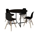 Ver imagem 2 de Mesa Jantar Industrial Redonda 110cm Preta Base V Ferro Preto c/ 4 Cadeiras Eames Preta Base Madeira