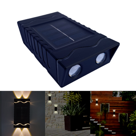 Kit 3 Mini Arandelas Retangulares Led Slim Solar De Sobrepor Com Luz Branco Quente De 2 Fachos Para