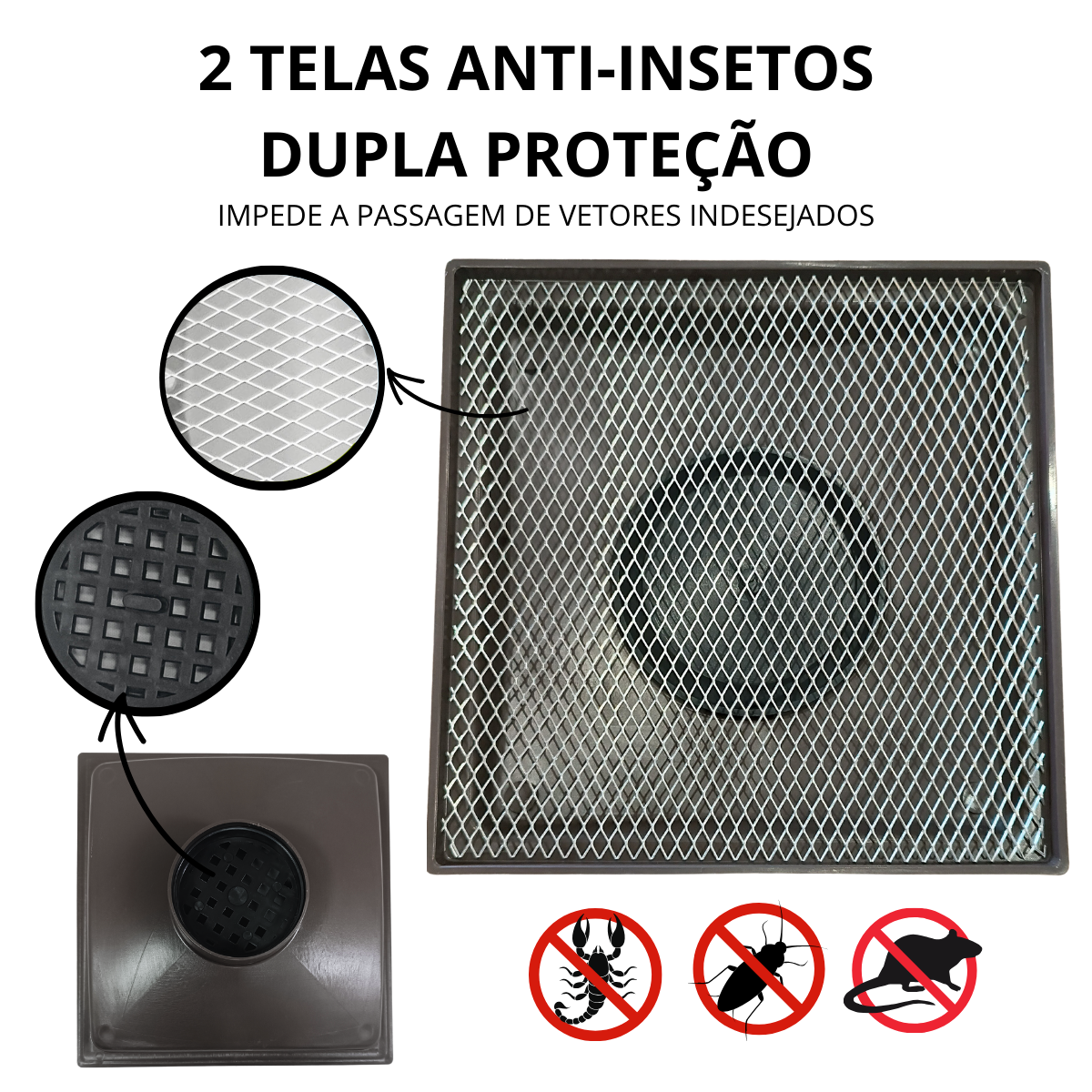 Ralo Quintal 20x20 Inox 304 Modelo Dubai Coletor Marrom Saída 75mm e 2 Telas Anti Insetos - 5