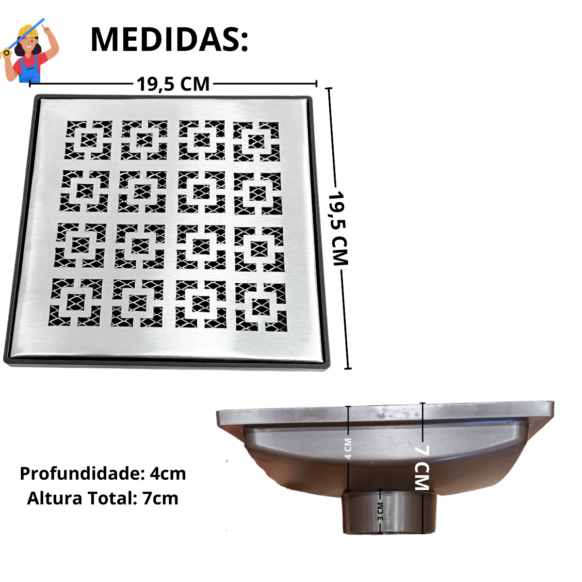 Ralo Quintal 20x20 Inox 304 Modelo Dubai Coletor Marrom Saída 75mm e 2 Telas Anti Insetos - 2