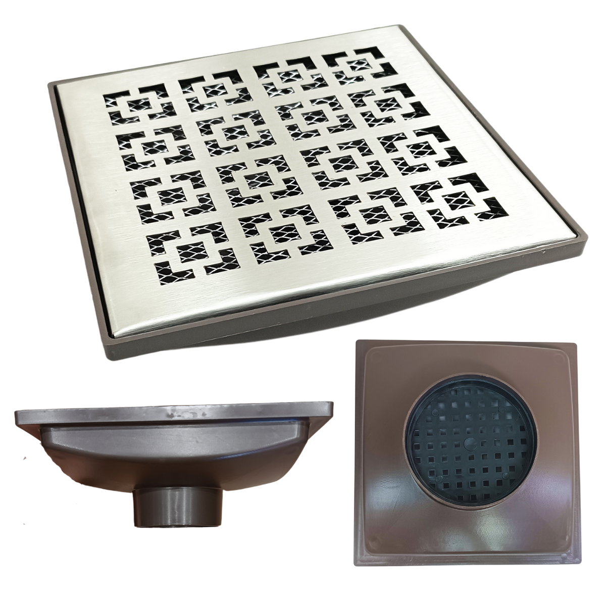 Ralo Quintal 20x20 Inox 304 Modelo Dubai Coletor Marrom Saída 75mm e 2 Telas Anti Insetos - 1