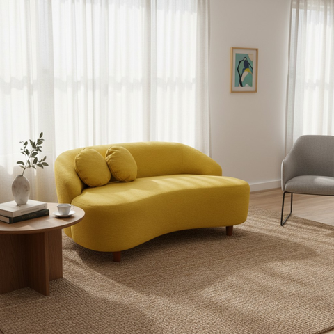 Namoradeira Sofá Feijão Cancún 130cm Orgânica Couro Amarelo