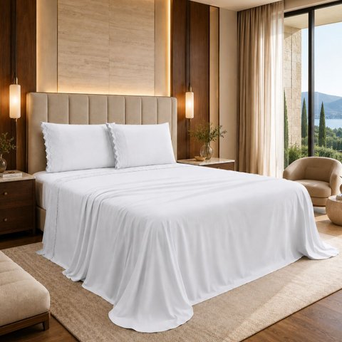 Conjunto Cama Casal Queen Size Kayla 04 Pç Bordado 300 Fios:Branco