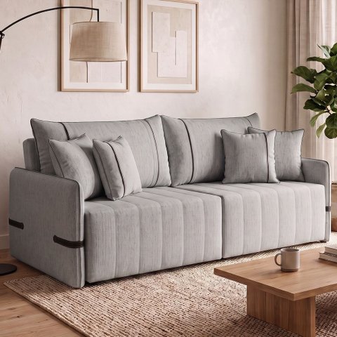Sofá Cama Retrátil 160cm Essence D05 Linho Cinza/preto - Mpozenato