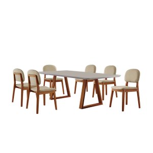 Conjunto Sala de Jantar Mesa Viena 160x90cm Tampo Retângular Vidro/mdf Off White com 6 Cadeiras Évor