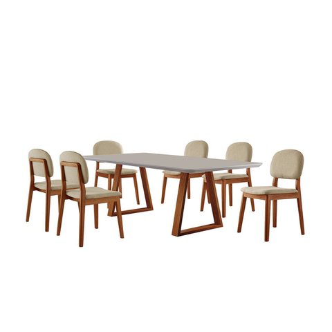 Conjunto Sala de Jantar Mesa Viena 160x90cm Tampo Retângular Vidro/MDF Off White com 6 Cadeiras Évor