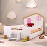 Cama Infantil Montessoriana Casinha Solteiro Com Escadinha Branco Rosa Belíssima Divaloto - 1