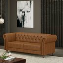 Ver imagem 1 de Sofá Living Sala de Estar Stanford Chesterfield 2 Lugares 180cm Pés de Madeira Couro Mel Manchado G5
