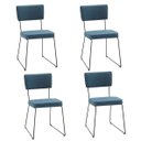 Ver imagem 1 de Kit Quatro Cadeiras de Jantar Minimalista Roma Linho Azul - Ooca Móveis