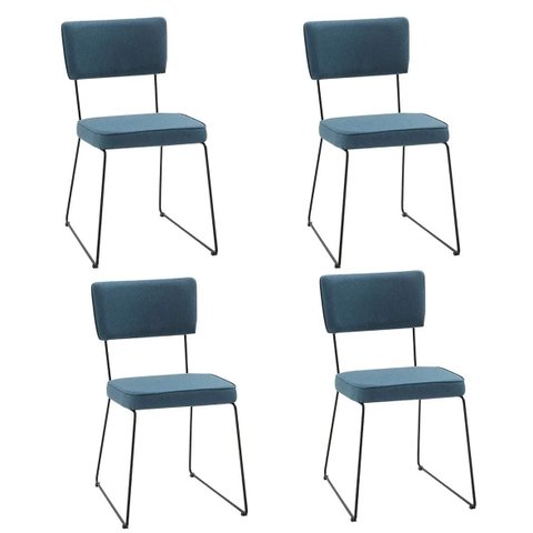 Kit Quatro Cadeiras de Jantar Minimalista Roma Linho Azul - Ooca Móveis