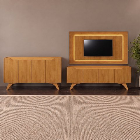 Conjunto Sala de Estar Atenas Naturalle 180 cm Mavaular