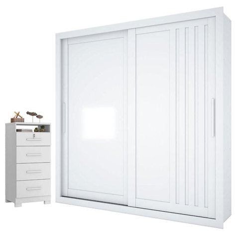Guarda Roupa Casal Trianon 2 Portas com Cômoda Primordial Max 4 Gavetas Branco Absoluto Semi Fosco-