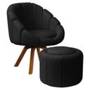 Ver imagem 1 de Kit Poltrona Decorativa Orgânica Flora Base Giratória com Puff Bouclê - Sofa Store:bouclê Preto