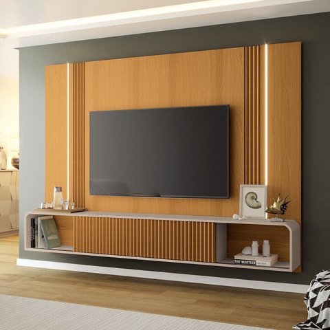 Painel com Rack Suspenso para TV até 85 Polegadas com 2 Portas e LED Nemesis Espresso Móveis