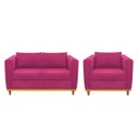Ver imagem 1 de Kit Sofá 2 Lugares e Poltrona Europa Suede Doce Sonho Móveis - Pink