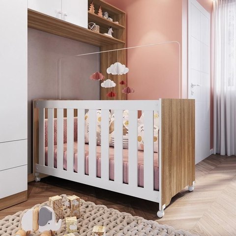 Berço Infantil Bebê Aconchego 3 Regulagens de Altura Elegante Nogal - Completa Móveis