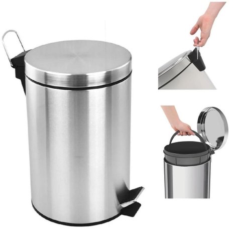 Lixeira em Inox 12 Litros Cesto de Lixo Tampa Pedal Luxo Grande Banheiro Cozinha Escritorio