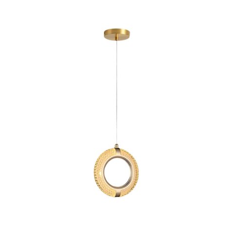 Lustre Pendente Argola Dourada Led 7w 17cm 3000k Bivolt J8898