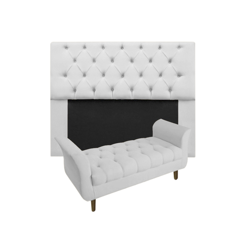Jogo Cabeceira Mirage com Recamier Grécia Queen 160 Cm Suede Branco - Incasa Decor