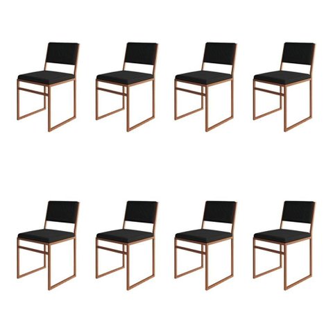 Kit 8 Cadeiras Industrial Isa Veludo Preto Base Cobre para Mesa Sala Cozinha - Cobre-Preto