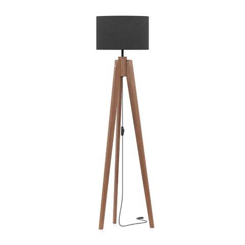 Abajur Roma Tripe Madeira Macica para Mesa Cabeceira Quarto Sala Estar Decoração Design - Preto