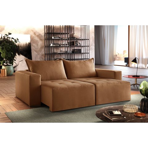 Sofá Retrátil Urano Marrom 2.20cm Almofadas Soltas