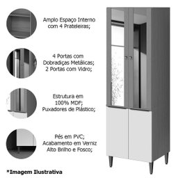 Paneleiro 4 Portas 100% Mdf com Vidro e 4 Prateleiras Luna Cinamomo/branco - 4