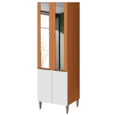 Paneleiro 4 Portas 100% Mdf com Vidro e 4 Prateleiras Luna Cinamomo/branco