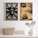 Ver imagem 2 de Kit 2 Quadros Decorativos Mapa Pirata 24x18cm - com Vidro:madeira Preta