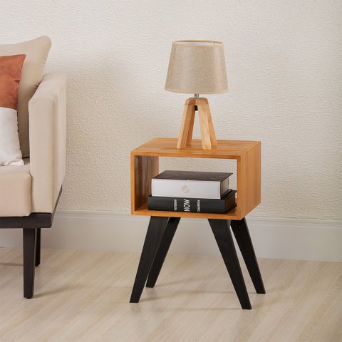 Mesa de Cabeceira Natural & Colors 2 Prateleiras Pé Longo