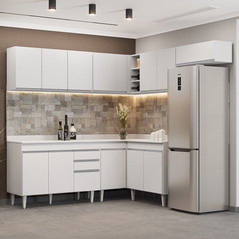 Armário de Cozinha Modulado de Canto 7 Peças Cp20 Balcão com Tampo Branco - Lumil Lumil Móveis