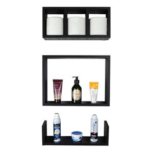 Kit 3 Peças Nicho Prateleira para Banheiro Preto 40 X 12cm