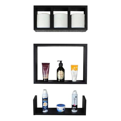 Kit 3 Peças Nicho Prateleira para Banheiro Preto 40 X 12cm