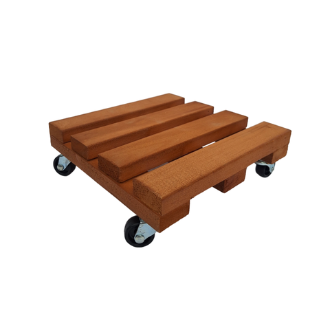 Suporte Vaso Quadrado 22cm Roda Preta Mogno