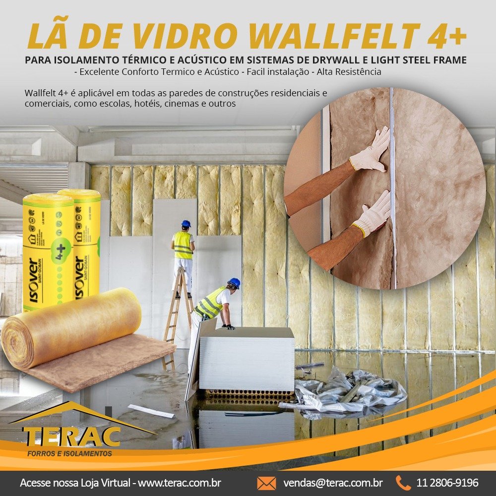 Manta Lã de Vidro Wallfelt 4+ Esp. 50mm C/ 15m2 (rolo) Isover Manta Lã de Vidro Wallfelt Wf - 6