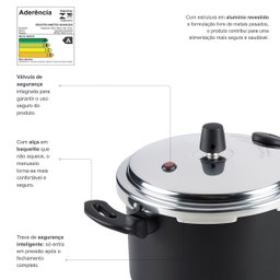 Panela de Pressão Fast Antiaderente 4,5l Preto Nacional - 6