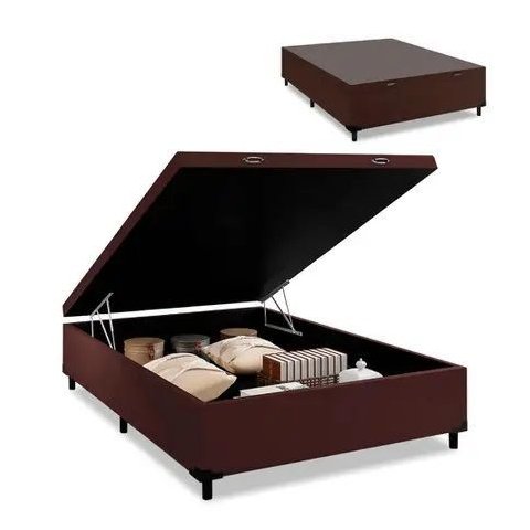 Base Box Baú Casal Suede Marrom (42x138x188)