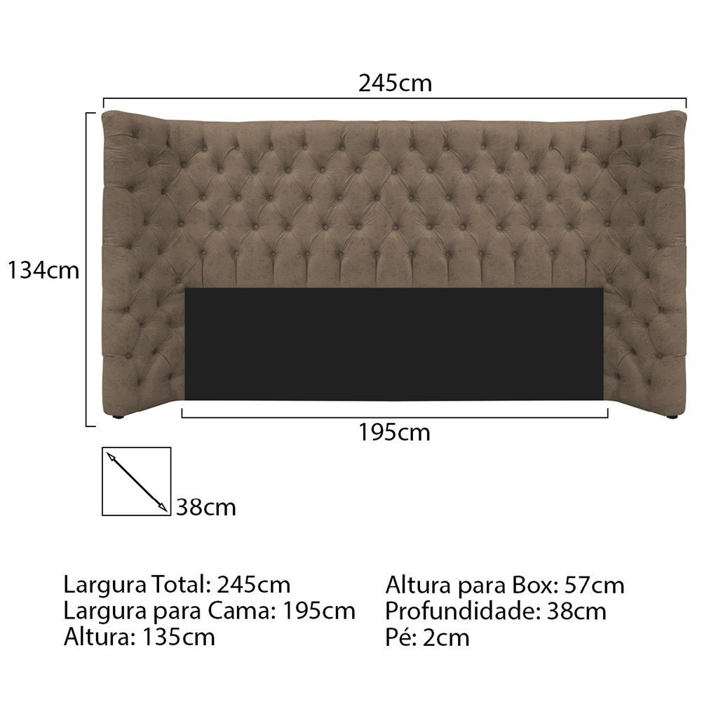 Kit Cabeceira e Calçadeira Baú King Everest P02 195 cm para cama Box Suede Marrom - Amarena Móveis - 6