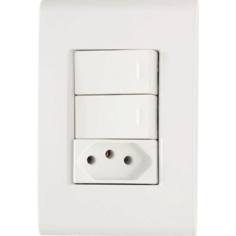 Conjunto 4x2 com 2 Interruptores Simples 10 a 250 V e 1 Tomada 2p+t 10 a 250 V Liz Branco