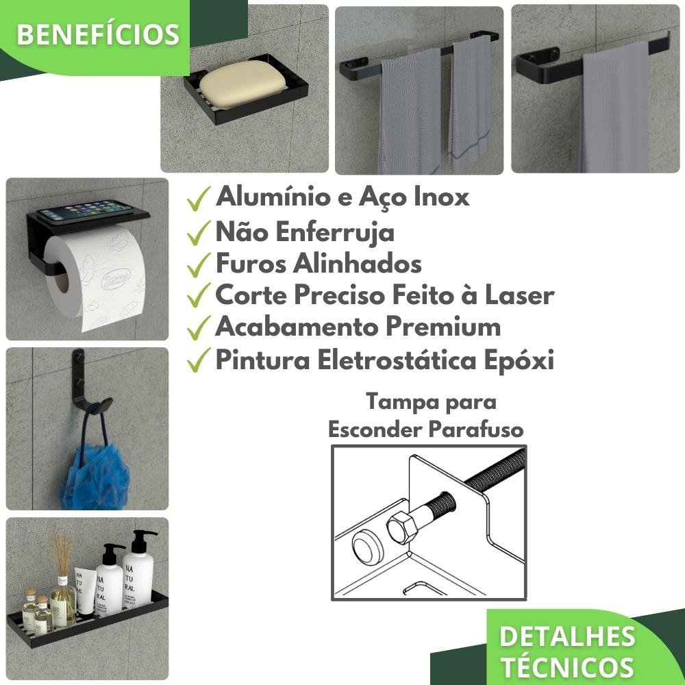 Kit Acessórios Para Banheiro Preto Fosco 6 Peças MAX - 2