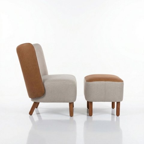 Poltrona com Puff Elegante Confortavel Anatomica Leitura Sala Quarto Recepção Compose Boucle Bege Co