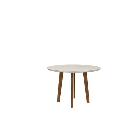 Conjunto Mesa de Jantar Malina Sala Redonda com Vidro Modelo Retrô com Pés em Madeira Cor White Rv M