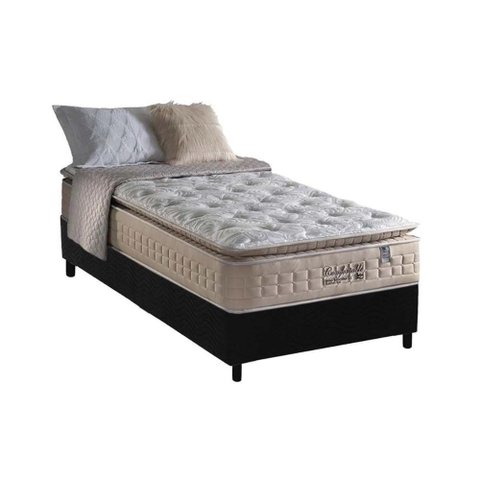 Cama Box Box Solteiro: Colchão Molas Anjos Masterpocket Ensacadas Confortable + Base Preto(96x203)
