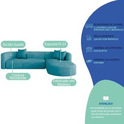 Sofá Modular Celinne Luxuoso Sala de Estar Decoração Luxo 265cm Suede - 5