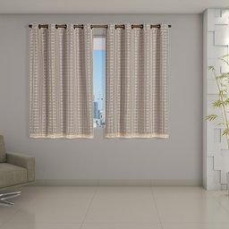 Cortina Blackout Prata com Voil Xadrez 2,00 m x 1,40 m - Avelã - 2