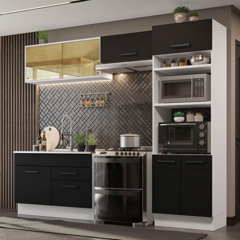 Cozinha Completa 270005 Com Armário E Balcão Branco/Preto
