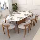 Ver imagem 1 de Conjunto Mesa Roma 8 Lugares Tampo em MDF Assento Estofado em Linho Bege Mescla 220x90cm